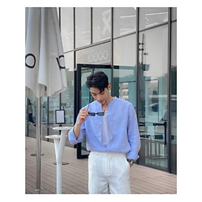 Áo sơ mi nam phong cách Hàn Quốc dài tay thiết kế cổ trụ tinh tế, thanh lịch MS04