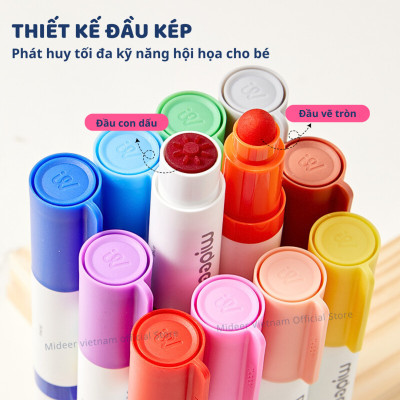Bút màu nước 2 đầu, kèm dấu cho bé xóa được mideer  Round-Tip Stamper Washable Marker
