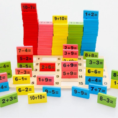 Đồ Chơi Trẻ Em Thông Minh - Đồ Chơi Xếp Hình Học Toán Domino + Que Tính Gỗ