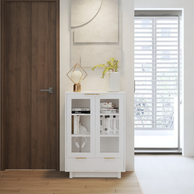 HAPPY FURNITURE , Tủ lưu trữ 2 ngăn kéo 2 cửa kính- NAMI, TLT_042 , 70cm x 30cm x 100cm DxRxC