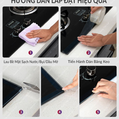 Băng Dán Viền Bếp Bồn Chậu Rửa Trong Suốt Keo Siêu Dính Dán Mép Tường Chống Bẩn Dầu Mỡ Nấm Mốc
