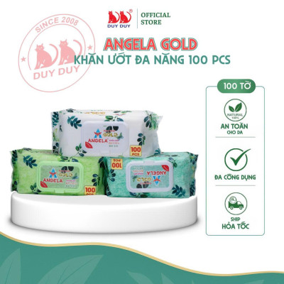 Combo 10 Gói  Khăn ướt đa năng cho bé Baby Angela Gold vải không dệt rayon cao cấp 100 miếng (18x20cm)