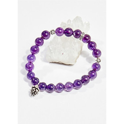 Vòng tay phong thủy nữ đá thạch anh tím charm trái thông 8mm mệnh hỏa , thổ - Ngọc Quý Gemstones