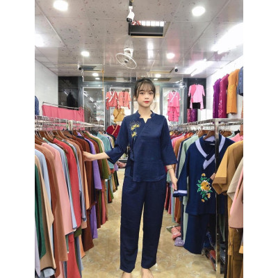 ĐỒ LAM ĐI CHÙA Cổ Ngôi Sao Vải Lụa Tằm Ướt