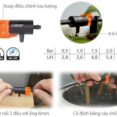 Bộ Tưới Cây Nhỏ Giọt DRIPKIT10TC Claber Sản Xuất tại Ý,10 đầu tưới nhỏ giọt điều chỉnh được lưu lượng 0-6l/giờ