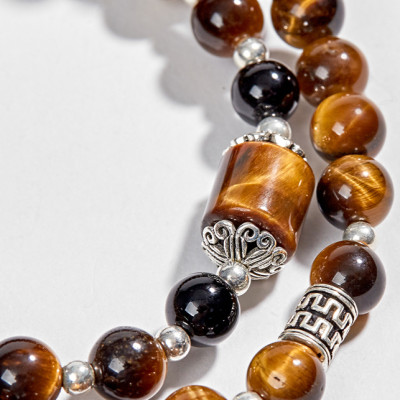 Vòng 2 Line Đá Thạch Anh Mắt Hổ Vàng Nâu Phối Charm Bạc Ngọc Quý Gemstones