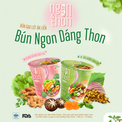 Thùng 24 ly bún gạo lứt ăn liền NGON & THON - Vị tảo xoắn chua cay