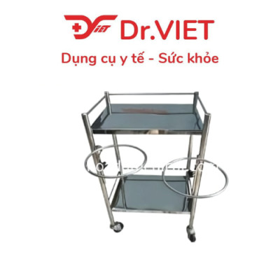 Xe Đẩy Y Tế  Inox  2 Tầng 35 x 50  Kèm 2 Vòng  Thau Xe  Đẩy Inox  Y  Tế 2  Tầng  Không Hộc Kèm  2 Vòng  Thau  Dr.Viet   – Xe Đẩy Dụng Cụ Y Tế Inox Cao Cấp – Thiết Kế Chắc Chắn, Dễ Di Chuyển – Phù Hợp Sử Dụng Trong Phòng Khám, Bệnh Viện, Cơ Sở Y Tế