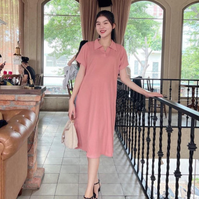 Đầm bầu Polo thun tăm dáng dài trẻ trung, năng động