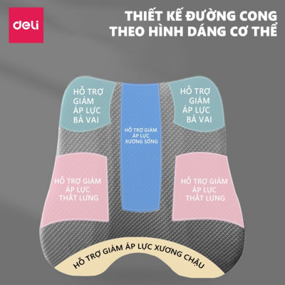 Combo Bộ gối tựa lưng và đệm lót ghế văn phòng DELI, giảm đau mỏi chống gù lưng, hỗ trợ phòng chống đau xương cụt, trĩ
