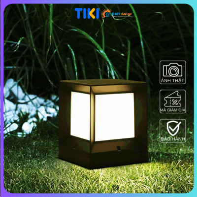 Đèn trụ cổng năng lượng mặt trời vuông đơn giản TC03 kích thước 21-26cm tích hợp remote [3 màu ánh sáng]
