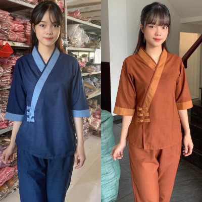 Đồ Lam Đi Chùa # Xéo Tim 3Nút Vải LiNen # Quần Áo Nữ # Đồ Bộ Nữ