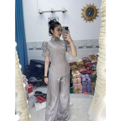 Đồ Lam Đi Chùa Gấm Tay Phồng Dệt 3D in Nổi