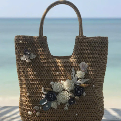 Giỏ Cói Giấy Mềm Dáng Tote Gắn Vỏ Sò, Giỏ Cói Tote Lan Châu ACC142