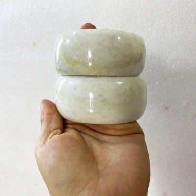 Vòng tay bạch ngọc bản cao 3 cm cho người mệnh Kim và Thủy ( đá thật của xưởng chế Tác Đá PTMN An An)