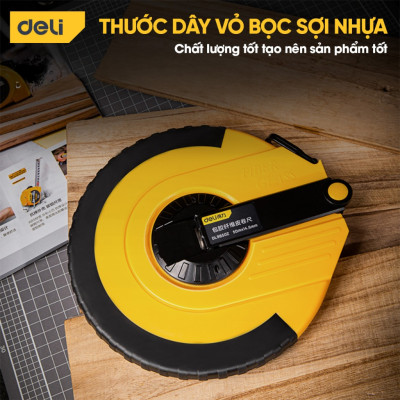 Thước cuộn 50m Deli Cao Cấp - Thước cuộn siêu dài có móc giữ cố định - vạch chia rõ