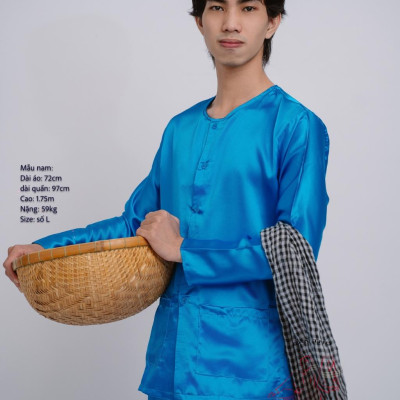 Bộ áo bà ba Nam Phi bóng xanh dương- Có bộ bà ba Bigsize- may sỉ bà ba toàn quốc - May bộ bà ba theo yêu cầu