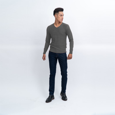 Áo len nam dài tay cổ tim màu ghi nhạt NOVELTY 180571I