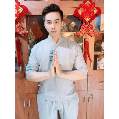 ĐỒ LAM ĐI CHÙA Set Đồ Lam Đi Chùa Cao Cấp Cho Nam s1