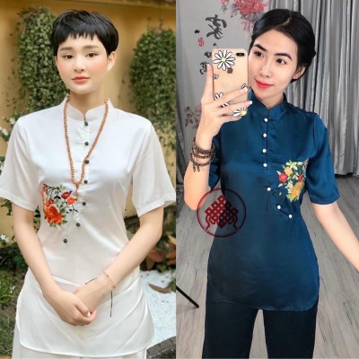 ĐỒ LAM ĐI CHÙA #Mã Freeship Xtra RP028# Đồ Đi Chùa PR028 Vải Lụa Cao Cấp Thêu Hoa Thắt Dây Cực Đẹp