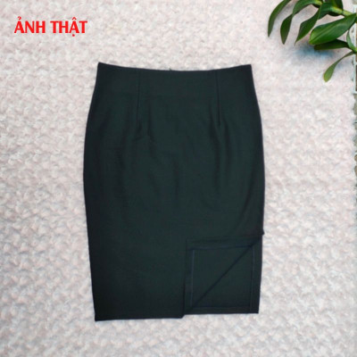 Chân váy bút chì công sở màu đen dài 60cm xẻ tà hong sang trọng vải kaki thun co giãn-New Design