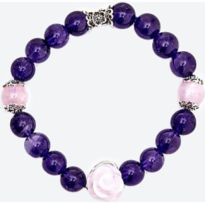 Vòng tay hoa mẫu đơn thạch anh hồng mix tím Ngọc Quý Gemstones