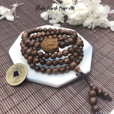 Vòng tay trầm hương 8mm 108 hạt phong thủy tự nhiên mùi hương thơm nhẹ