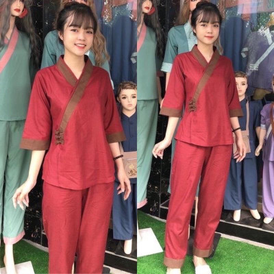 ĐỒ LAM ĐI CHÙA   3 NÚT Vải Tơ Cao Cấp