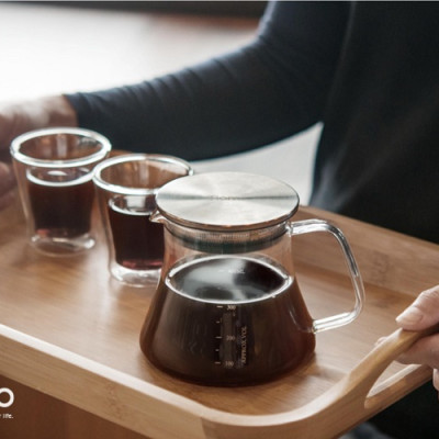 Bình pha cà phê thủy tinh chịu nhiệt Tiamo 400ml nắp inox