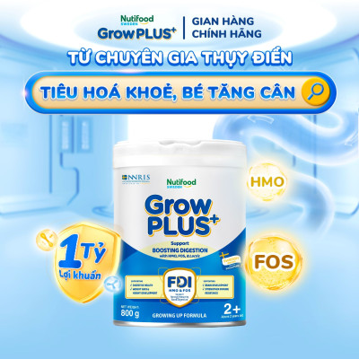 Sữa bột Nutifood Sweden GrowPLUS+ Tiêu Hóa (Xanh Nhạt) 2+ - Tiêu hóa khỏe, tăng cân (Lon 800g)