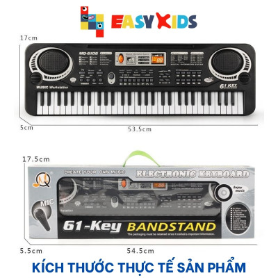 Đàn Organ Đàn Piano Điện Tử Đồ Chơi Cho Bé 61 Phím Sạc Điện Có Mic, Dây Sạc USB