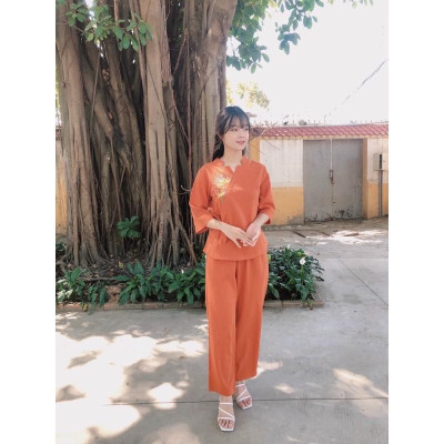 Đồ Lam Đi Chùa Hoa Mẫu Đơn nơ