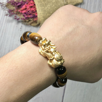 Vòng Thạch Anh Mắt Hổ hạt trụ mix tỳ hưu