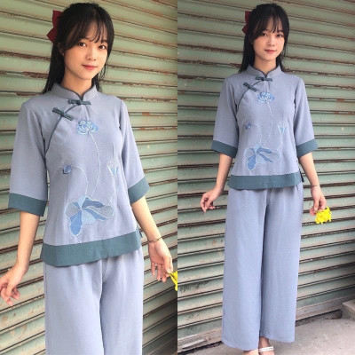 ĐỒ LAM ĐI CHÙA  Mầu Đài Loan Thêu Hoa Sen