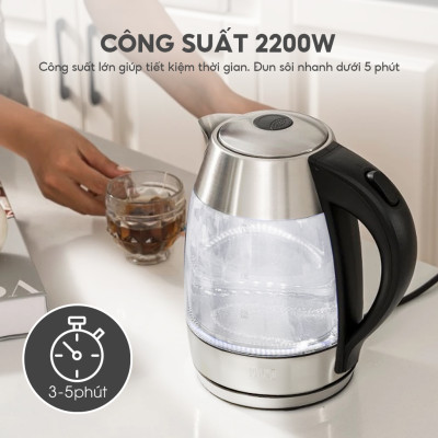Ấm siêu tốc, bình thủy tinh Lebenlang LBLB2226 có lõi lọc trà, công suất 2200W, dung tích 1800ml, bảo hành 2 năm - hàng chính hãng