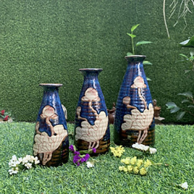  Bộ 3 lọ hoa men hỏa biến vẽ sen