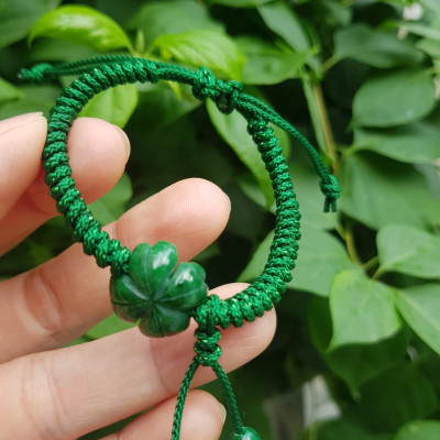 Vòng Đeo Tay Nữ Kiểu Dây Xanh Cỏ 4 lá Xanh mới lạ đẹp lắm à nha Chất liệu đá cẩm thạch xanh lá cỏ thắt dây kiểu xanh xanh rẻ đẹp lắm à nhen Nữ mệnh Mộc Hỏa Thủy đeo tay may mắn tăng đưa rút chỉnh theo tay lớn nhỏ được hết đẹp lắm à nha