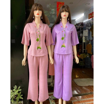 ĐỒ LAM ĐI CHÙA  Bà Lai Lụa thêu Sen