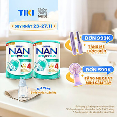 [Tặng Bình nước tuần lộc] Bộ 2 lon Sữa bột Nestlé NAN OPTIPRO PLUS 4 800g/lon với 5HMO Giúp tiêu hóa tốt + Tăng cường đề kháng - Bé 2-6 tuổi