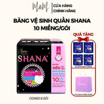 Combo 8 gói Băng vệ sinh quần Peppy Shana ngày đêm, mềm mại, thấm hút tối đa, chống tràn GÓI LỚN 10 quần/gói