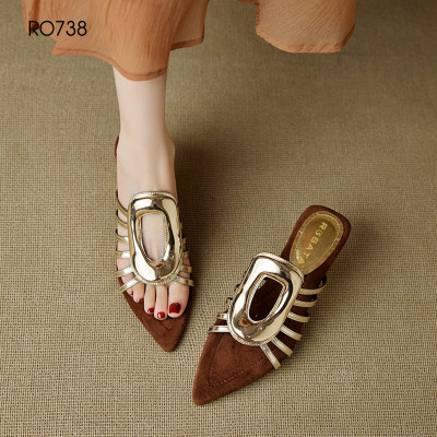 Dép guốc nữ đế xuồng 5 phân hàng hiệu ROSATA hai màu bạc nâu thời trang cao cấp ro738