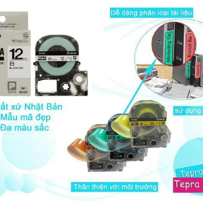 Nhãn in Tepra SS24K (Chữ Đen Nền Trắng, Khổ 24mm) - Hàng chính hãng 