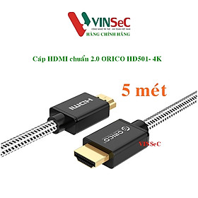 Cáp HDMI ORICO HD501-50-BK - chuẩn 2.0 4K/30Hz (dây dù) 5 mét - Hàng Chính Hãng