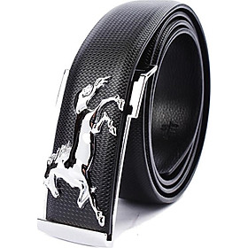 Dây nịt nam hình con ngựa DN35 - Dây Đen, Mặt Bạc