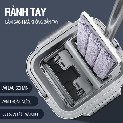 Bộ lau nhà GOSO Plus có thùng lau nhà 2 ngăn tự vắt, cây lau nhà xoay 360 độ giúp lau sàn làm sạch