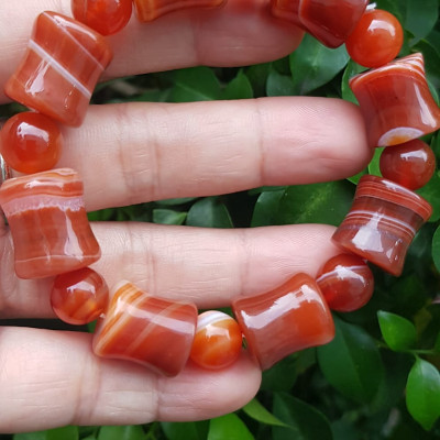 Vòng tay đá mã não đỏ kiểu Vòng hạt thống 14mm hạt tròn nhỏ Nam Nữ mệnh hoả mệnh thổ đeo ạ