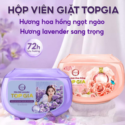 Viên giặt xả quần áo thơm lâu TopGia 3in1, hương hoa hồng và lavender, giặt sạch, tiết kiệm