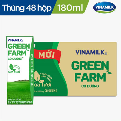 Thùng 48 hộp Sữa Tươi Tiệt Trùng Vinamilk Green Farm có đường 180ml