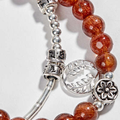 Vòng 2 Line Thạch Anh Tóc Đỏ Phối Charm Bạc 6mm Ngọc Quý Gemstones