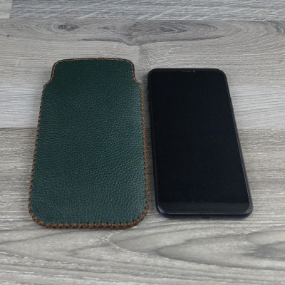 Bao Da Túi Rút dành cho iphone 6 plus / 7 plus/ 8 plus Da Bò Hạt Màu Xanh Rêu